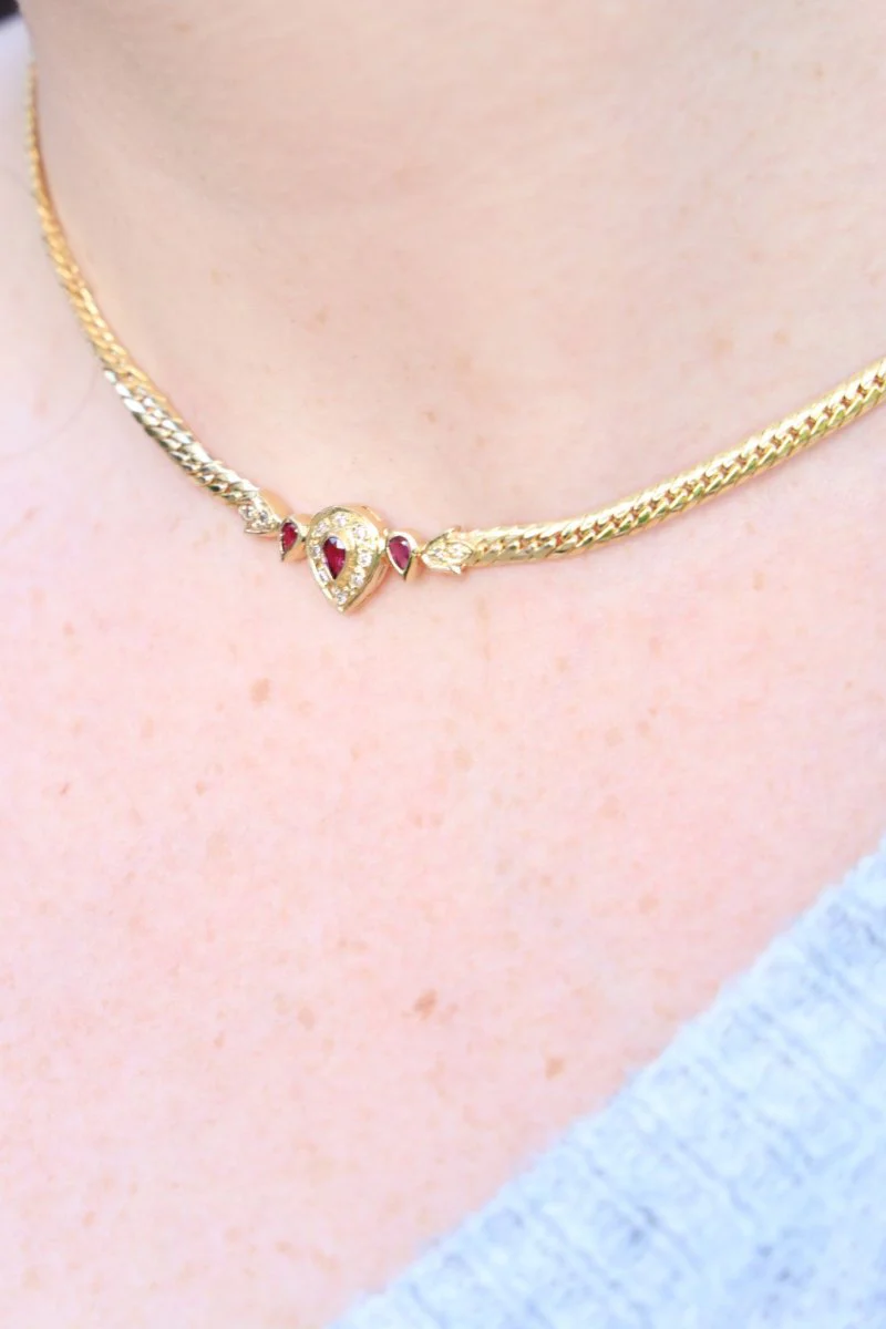 English mesh necklace Yellow gold Ruby - Image 2