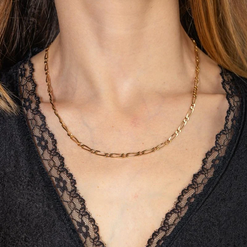 Link Necklace Figaro chain Gold Yellow - Image 2