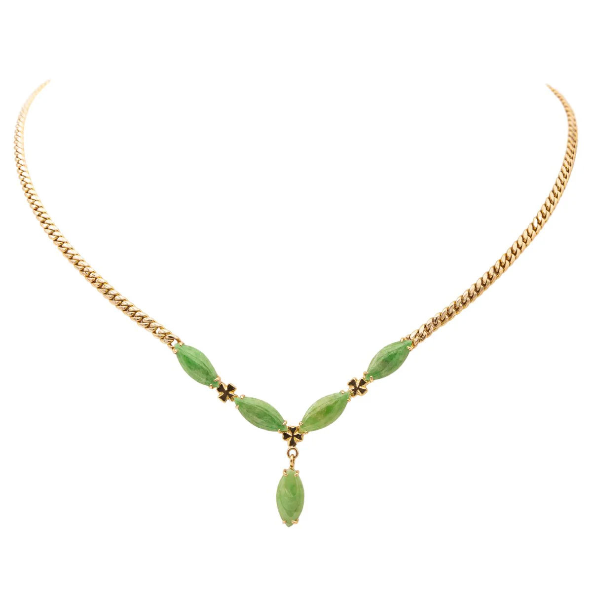 Curb link necklace Yellow gold Jade Jadeite