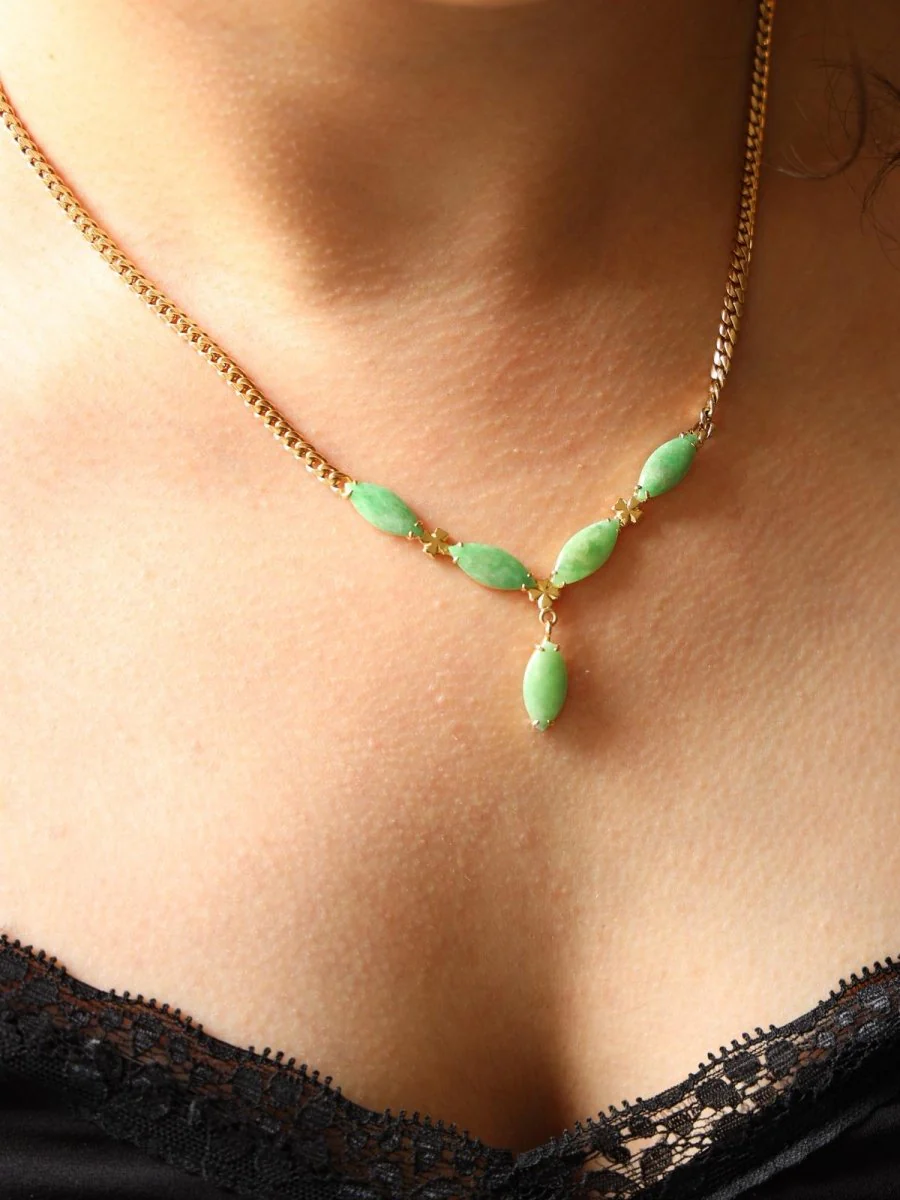 Curb link necklace Yellow gold Jade Jadeite - Image 2