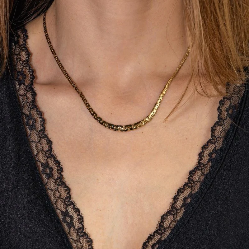 Yellow Gold Bean-Shaped Link Necklace - Image 2