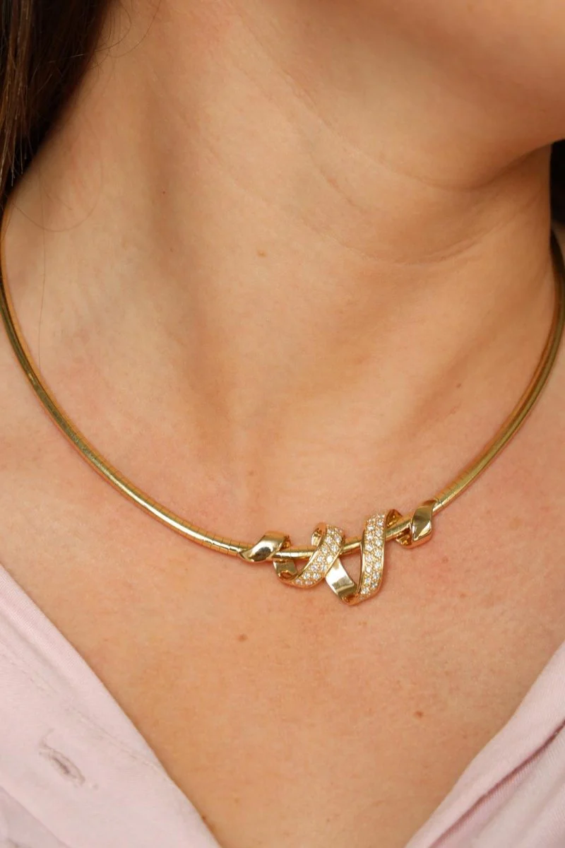 Omega mesh necklace Yellow gold Diamond - Image 2