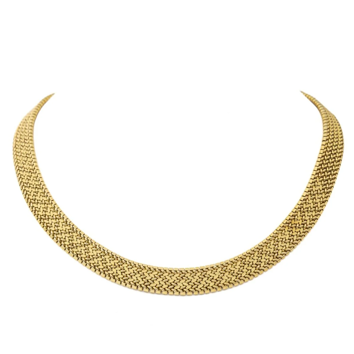 Polish mesh necklace in yellow gold