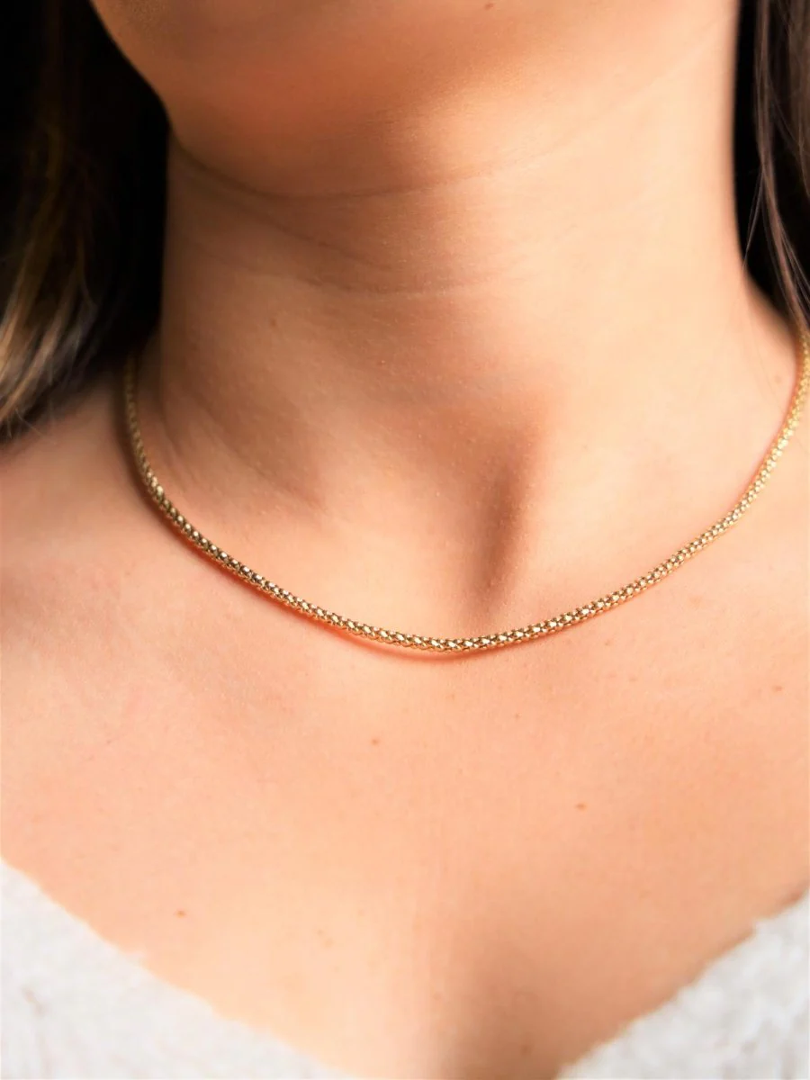 Popcorn mesh necklace Yellow gold - Image 2