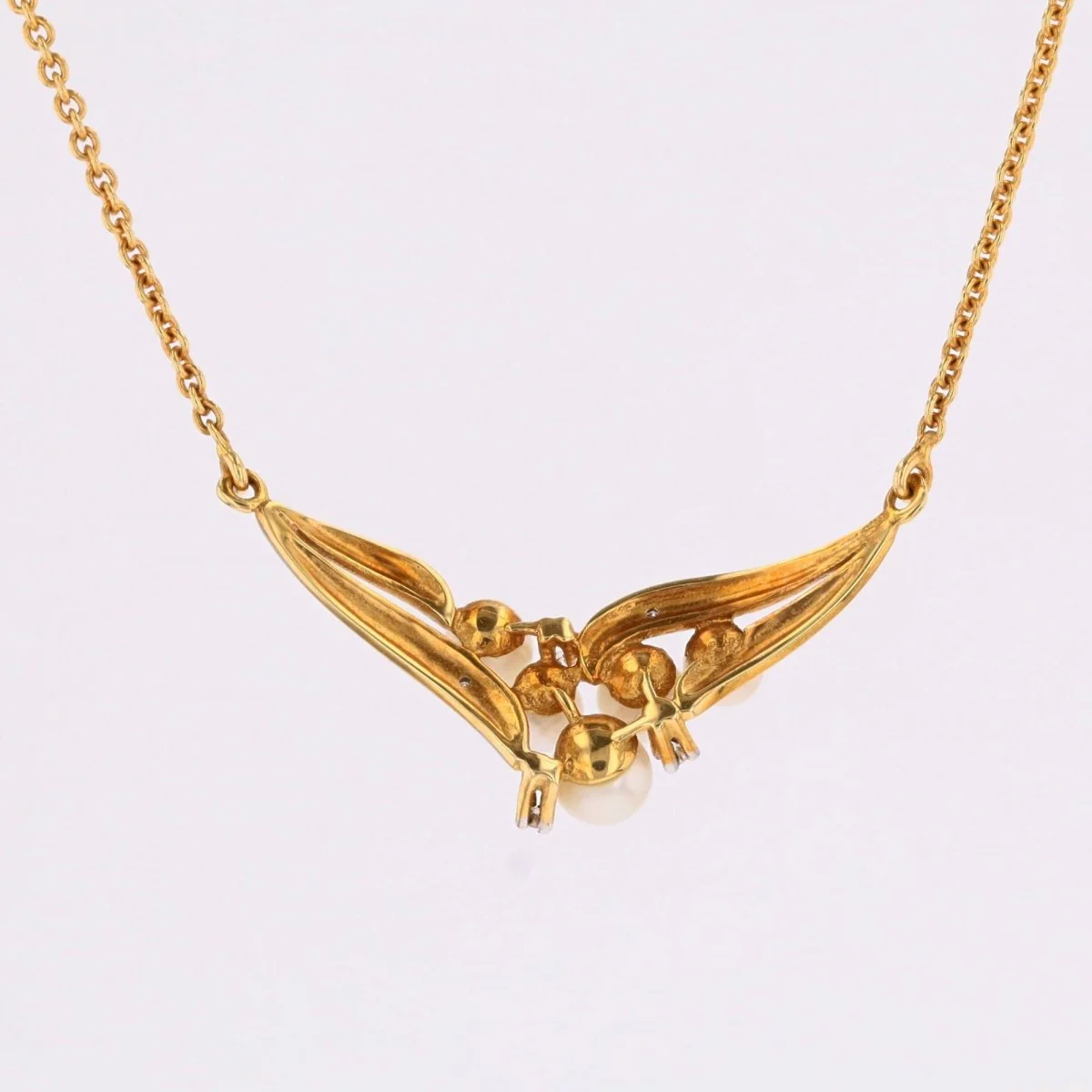 Necklace modern forçat mesh in yellow gold and white gold with diamonds and cultured pearls - Image 9