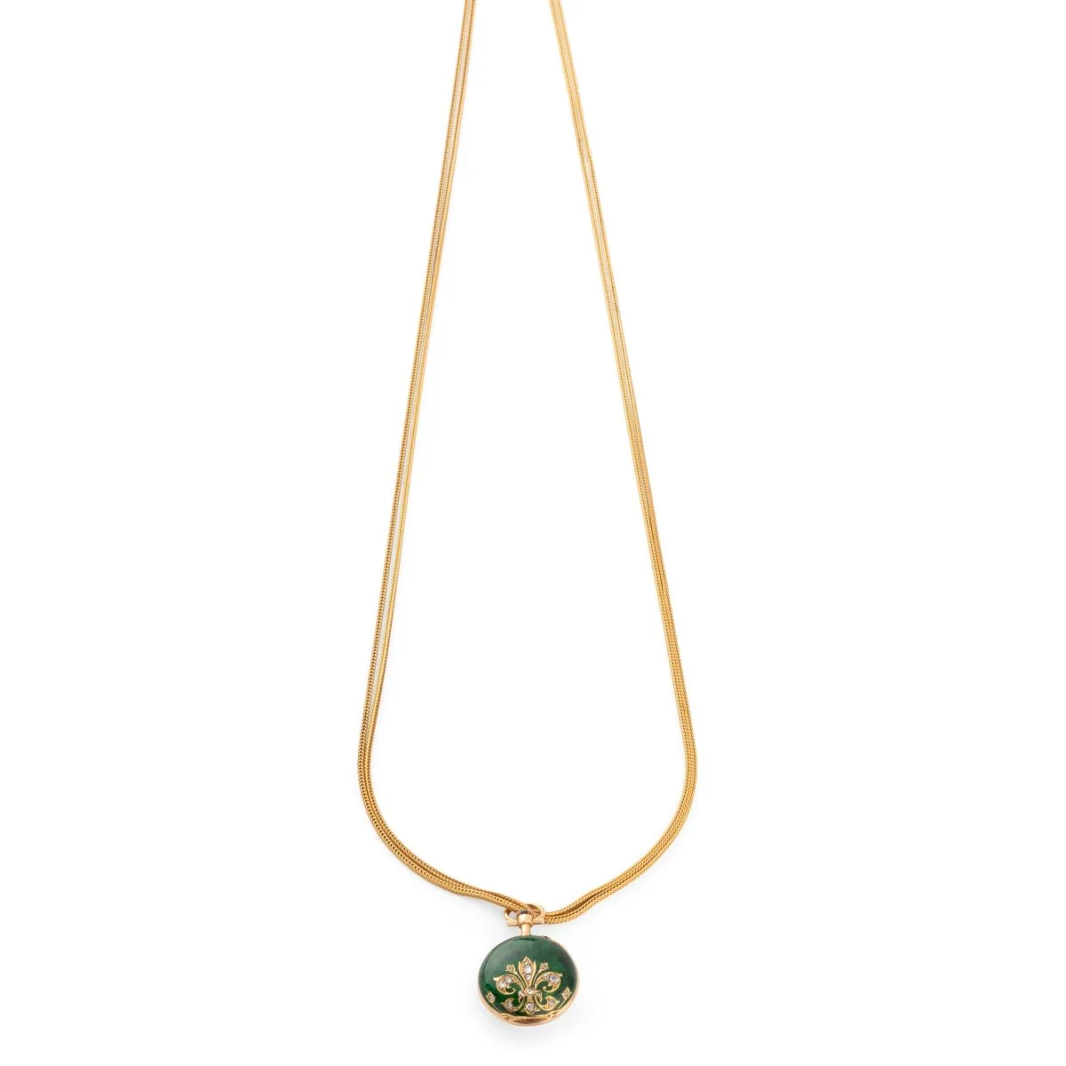 Gusset watch necklace in yellow gold, enamel and diamonds - Image 3