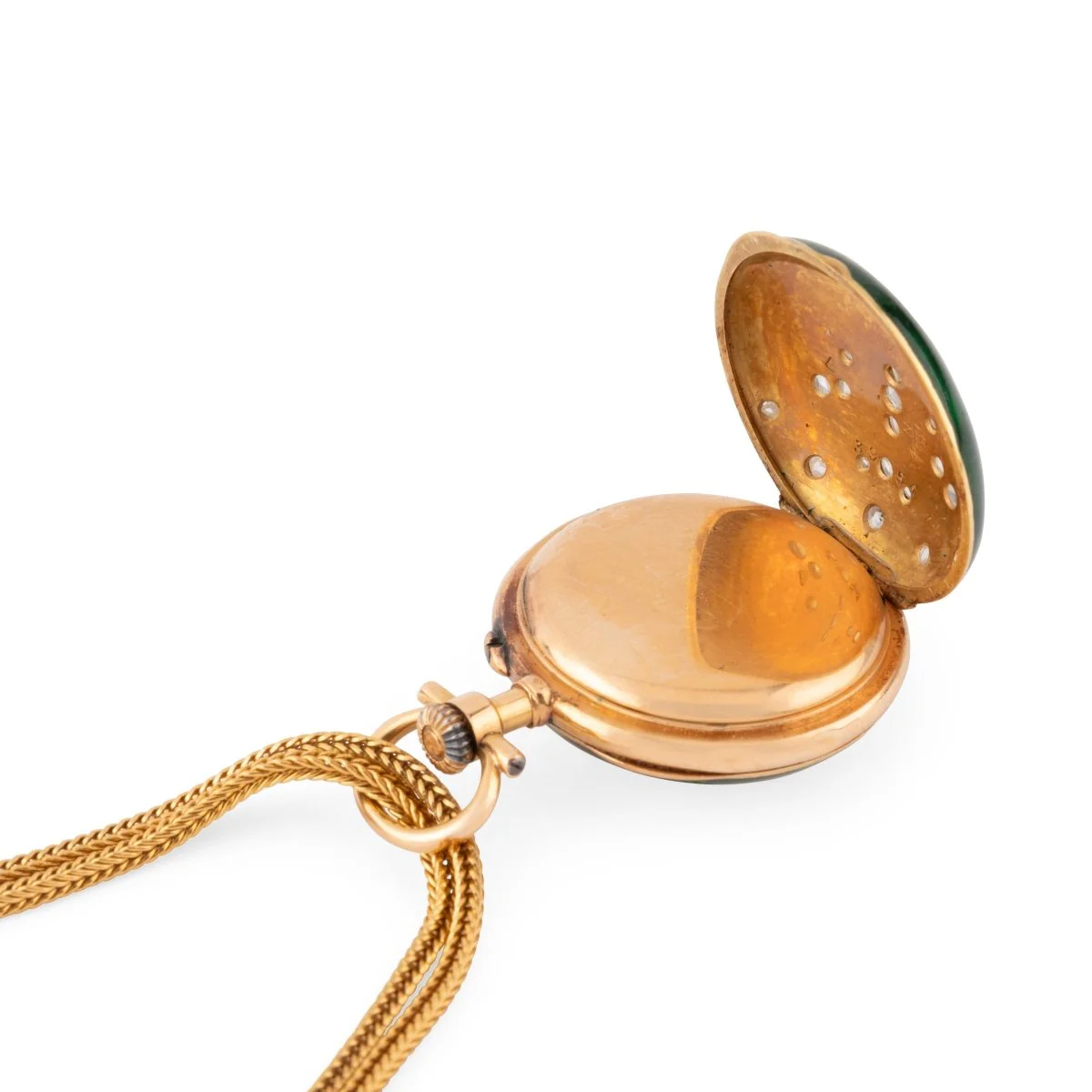 Gusset watch necklace in yellow gold, enamel and diamonds - Image 4