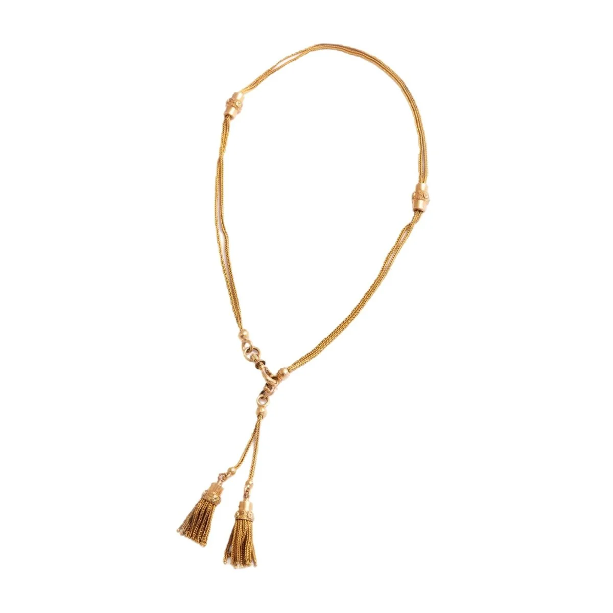 Négligé necklace with pompoms in yellow gold