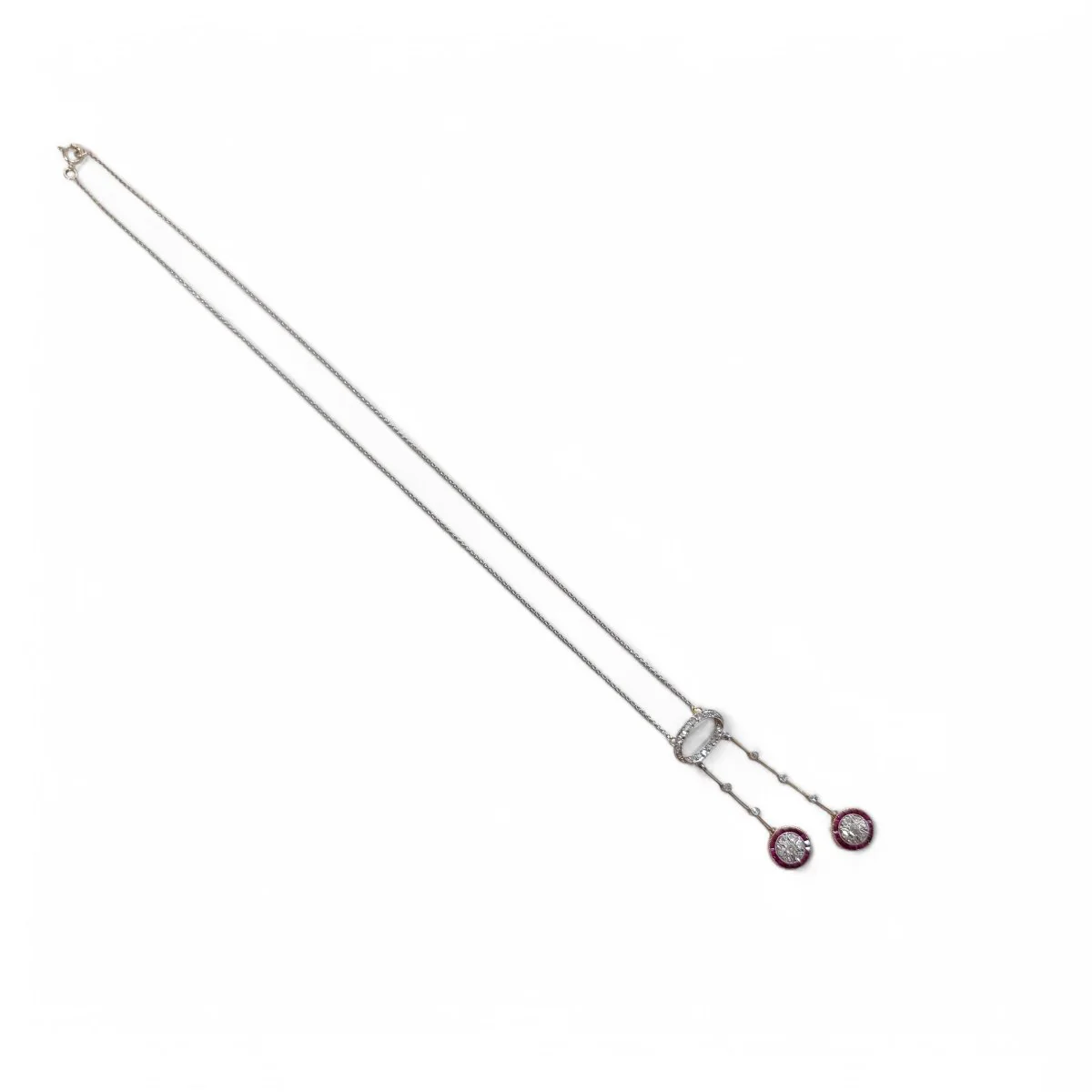 Necklace in white gold and yellow gold with diamonds and rubies