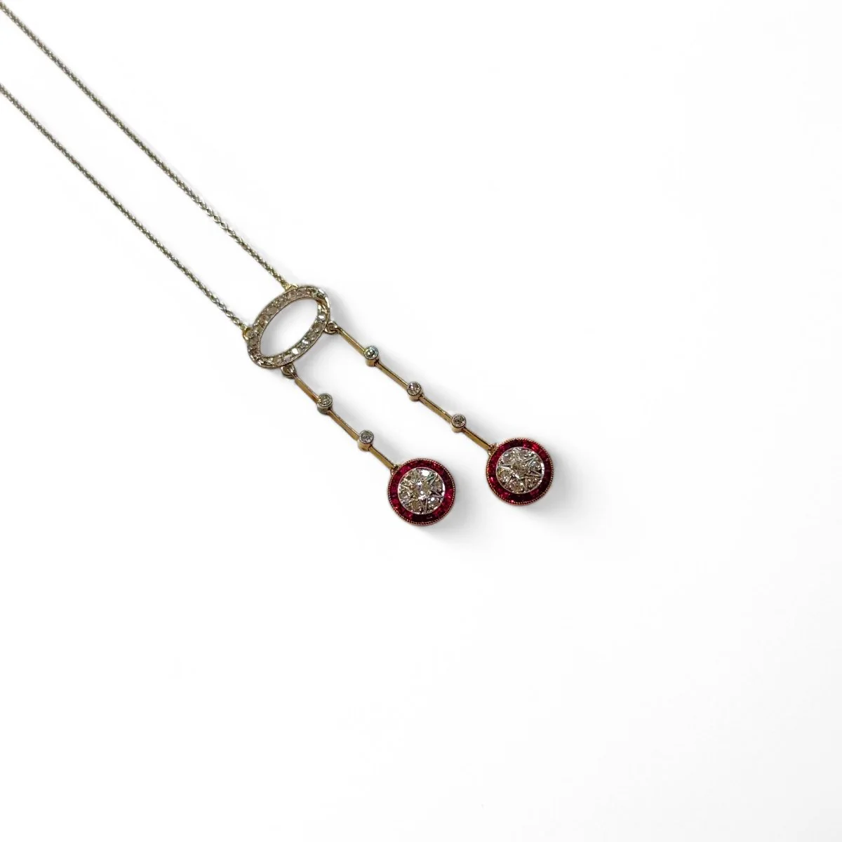 Necklace in white gold and yellow gold with diamonds and rubies - Image 3
