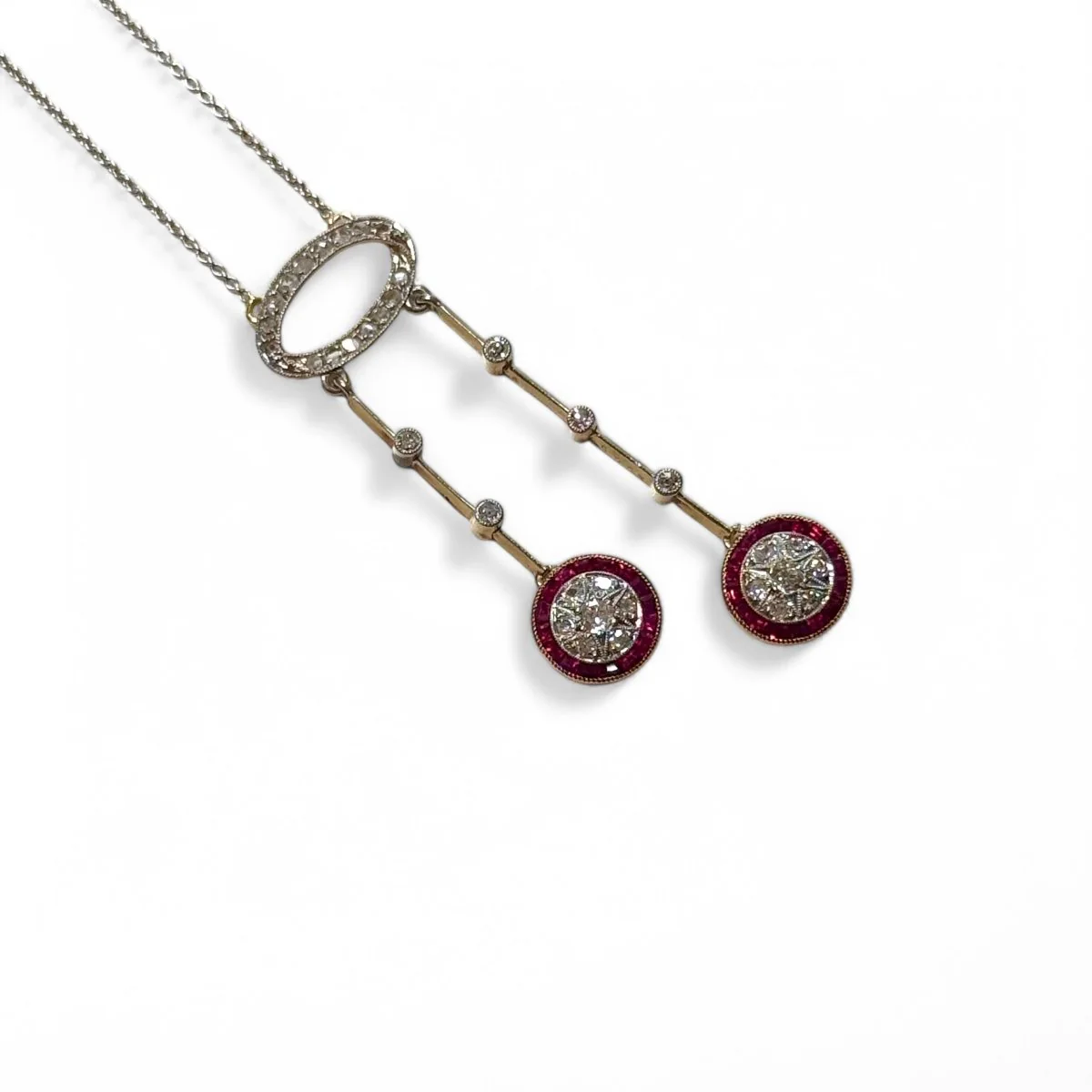 Necklace in white gold and yellow gold with diamonds and rubies - Image 4