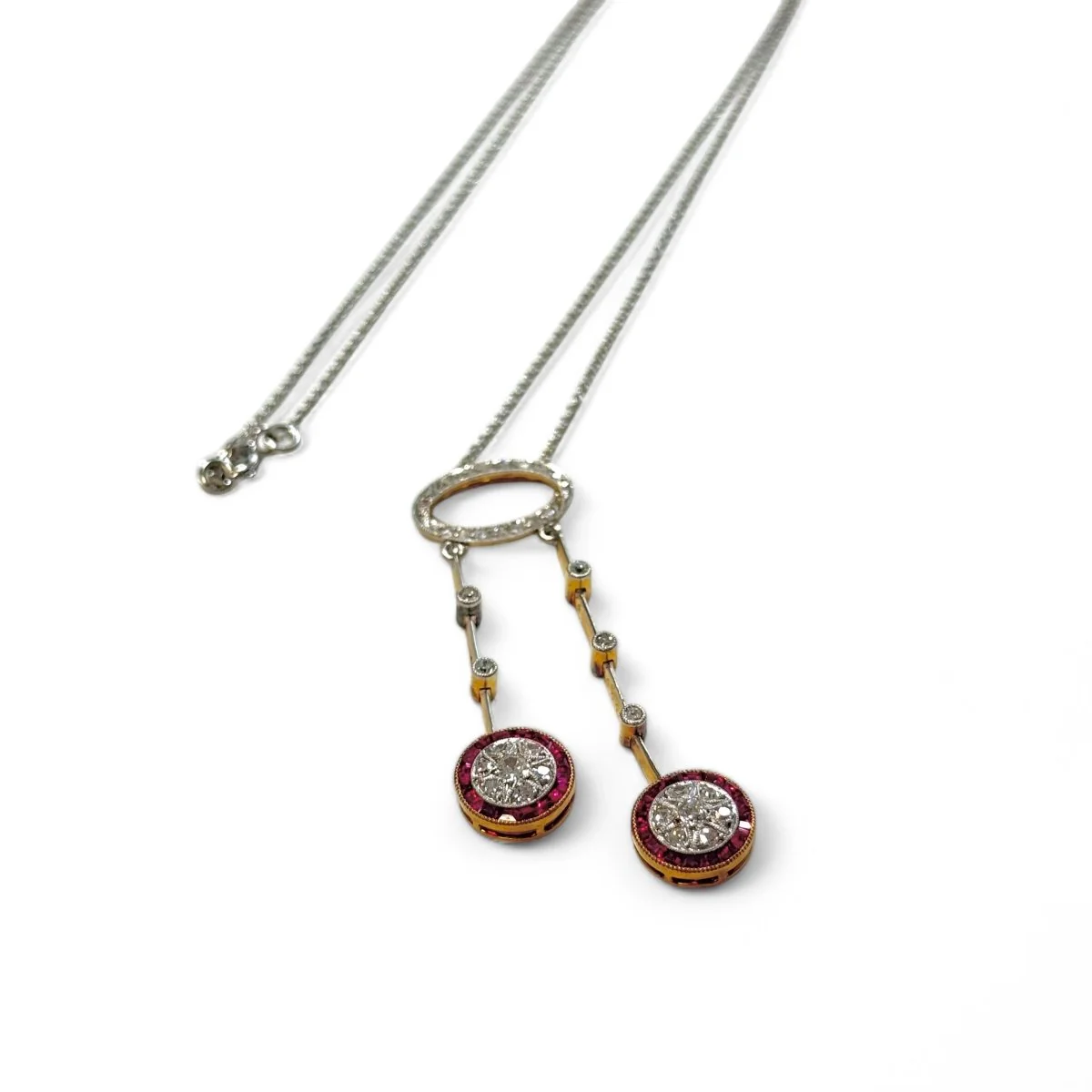 Necklace in white gold and yellow gold with diamonds and rubies - Image 7