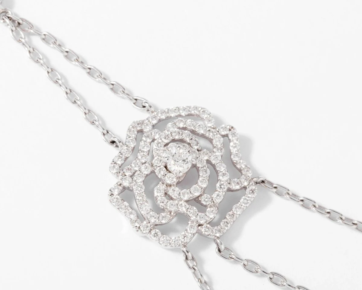 White gold necklace with diamond flower motifs - Image 5