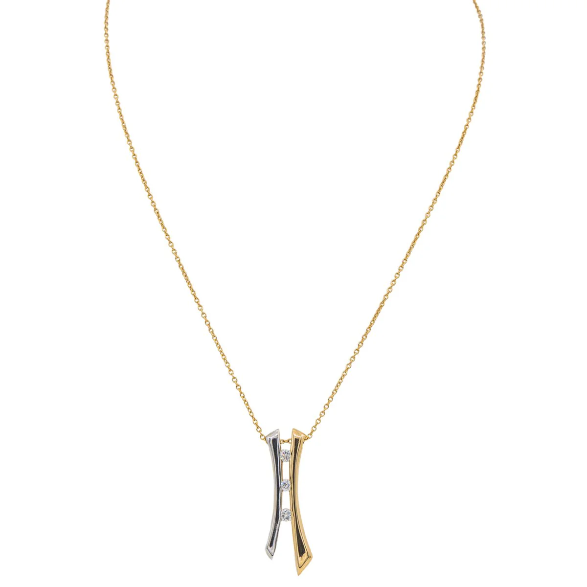 Pendant necklace in two golds and diamond