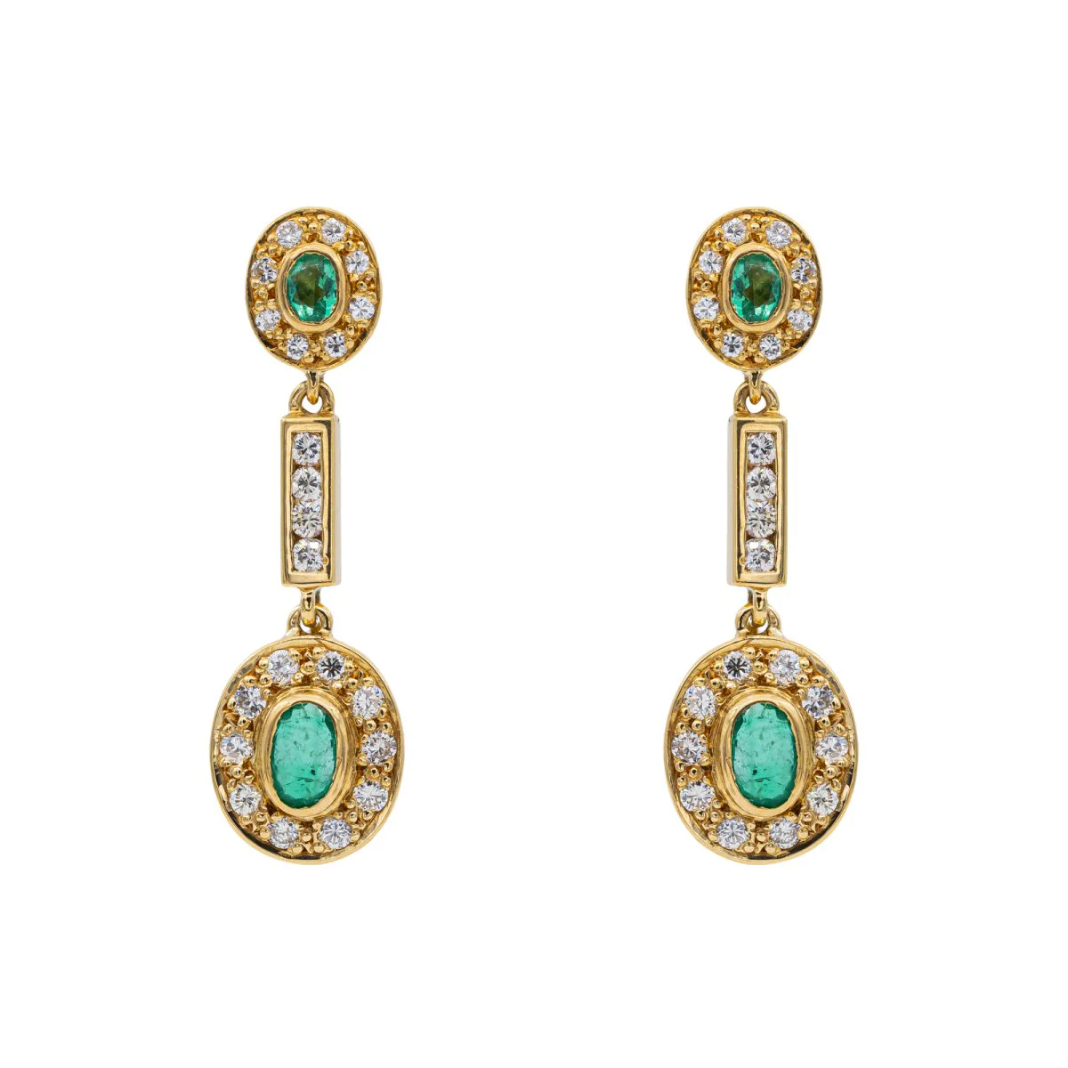 Dangling Earrings in Yellow Gold, Emerald and Diamond