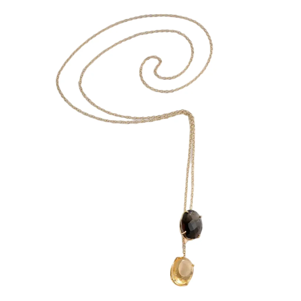 Negligee Necklace in yellow gold, quartz and citrine - Image 3