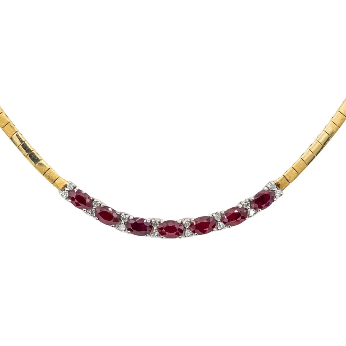 Maille necklace in two gold, rubies, and diamonds - Image 2