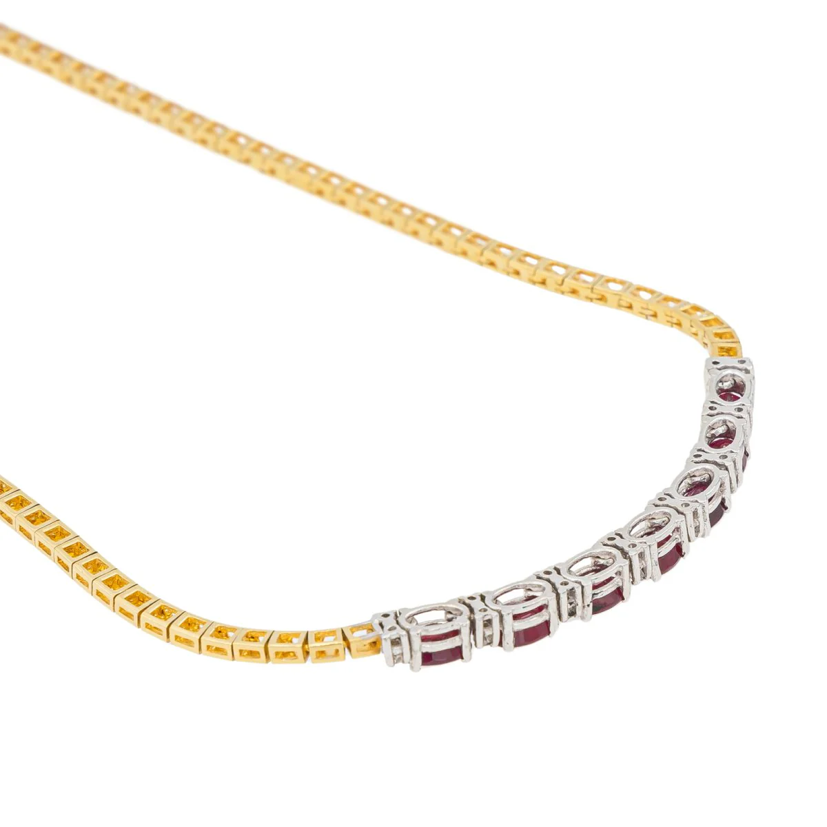 Maille necklace in two gold, rubies, and diamonds - Image 4