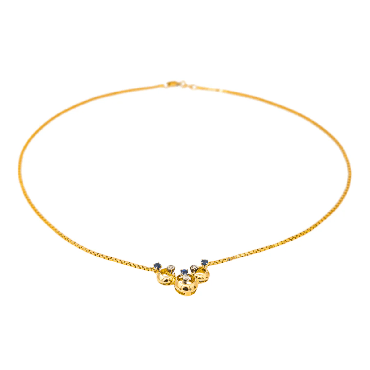 Yellow gold mesh necklace with sapphires and diamonds - Image 3