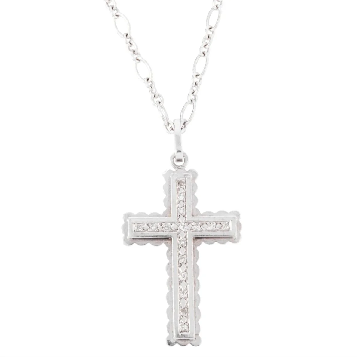 White gold and diamond cross pendant necklace