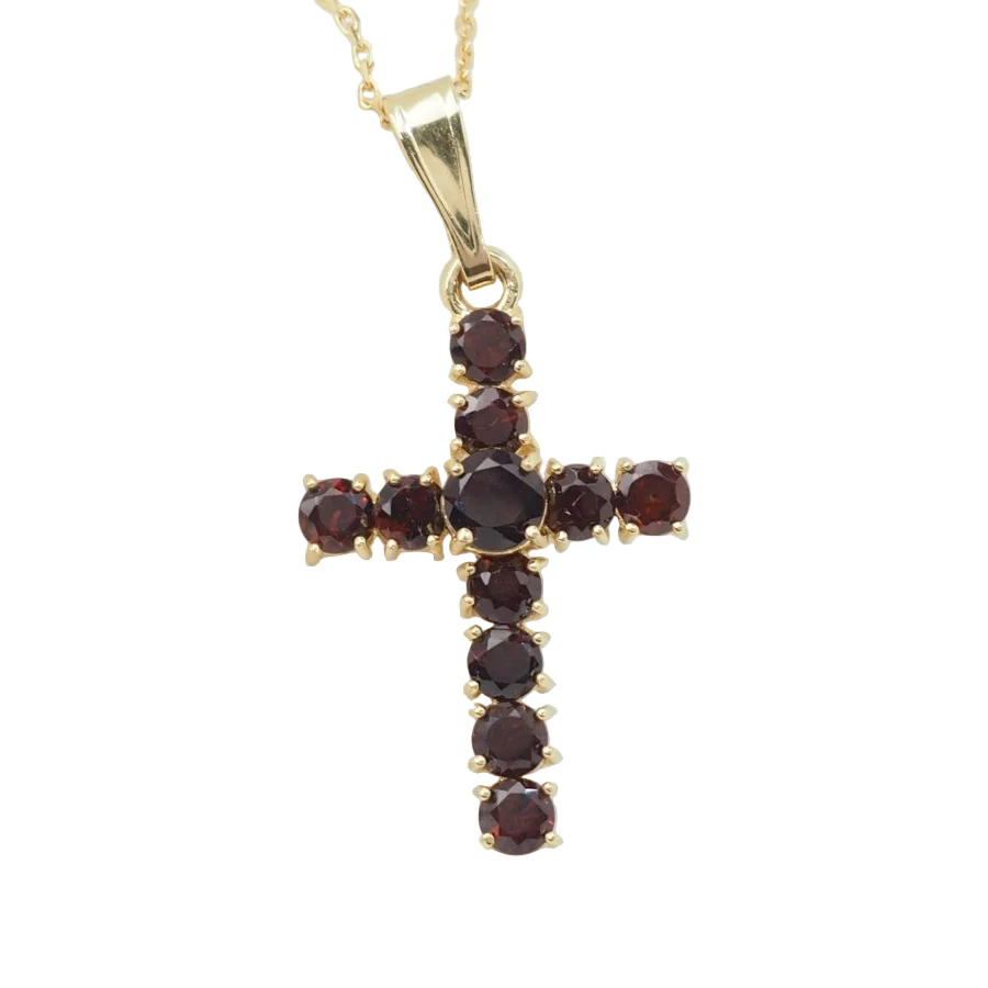 Yellow gold and garnet cross pendant necklace - Image 2