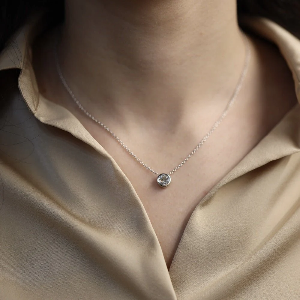 Necklace pendant in 18K white gold with diamond antique cut 0.80 ct I-VS - 40 cm - Image 2