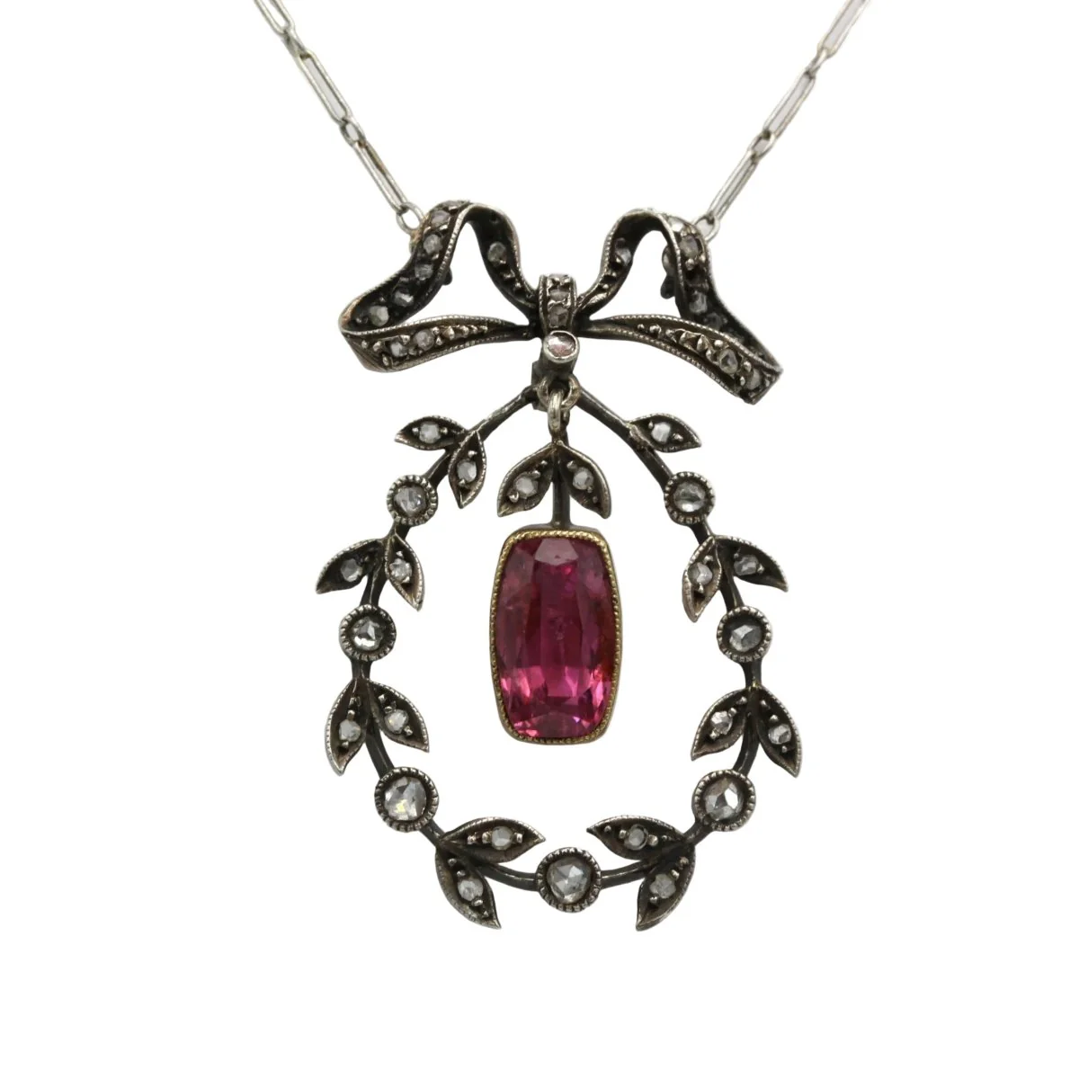 Necklace Pendant in Yellow gold, Silver, Platinum, Tourmaline and Diamonds