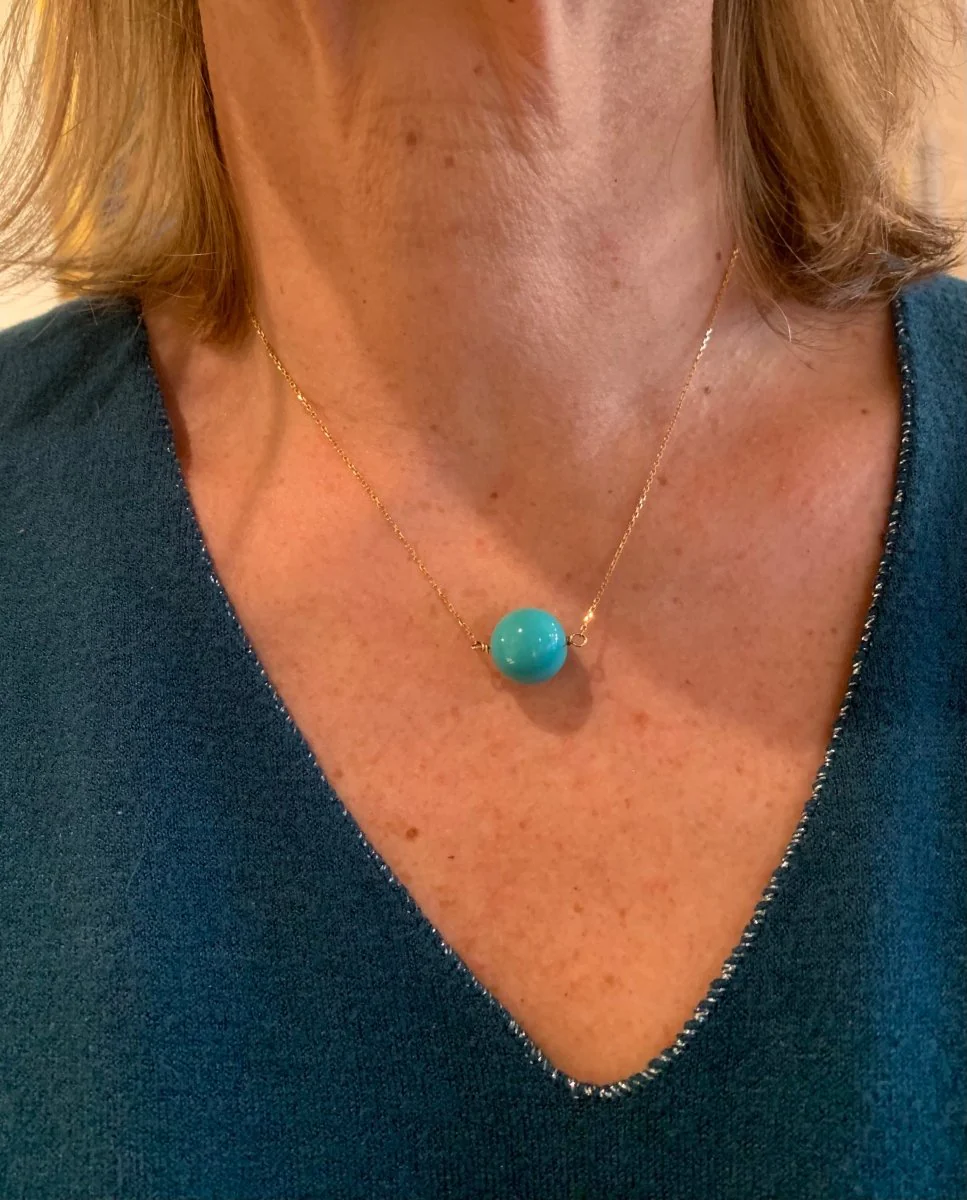 Necklace Turquoise and yellow gold pendant - Image 2