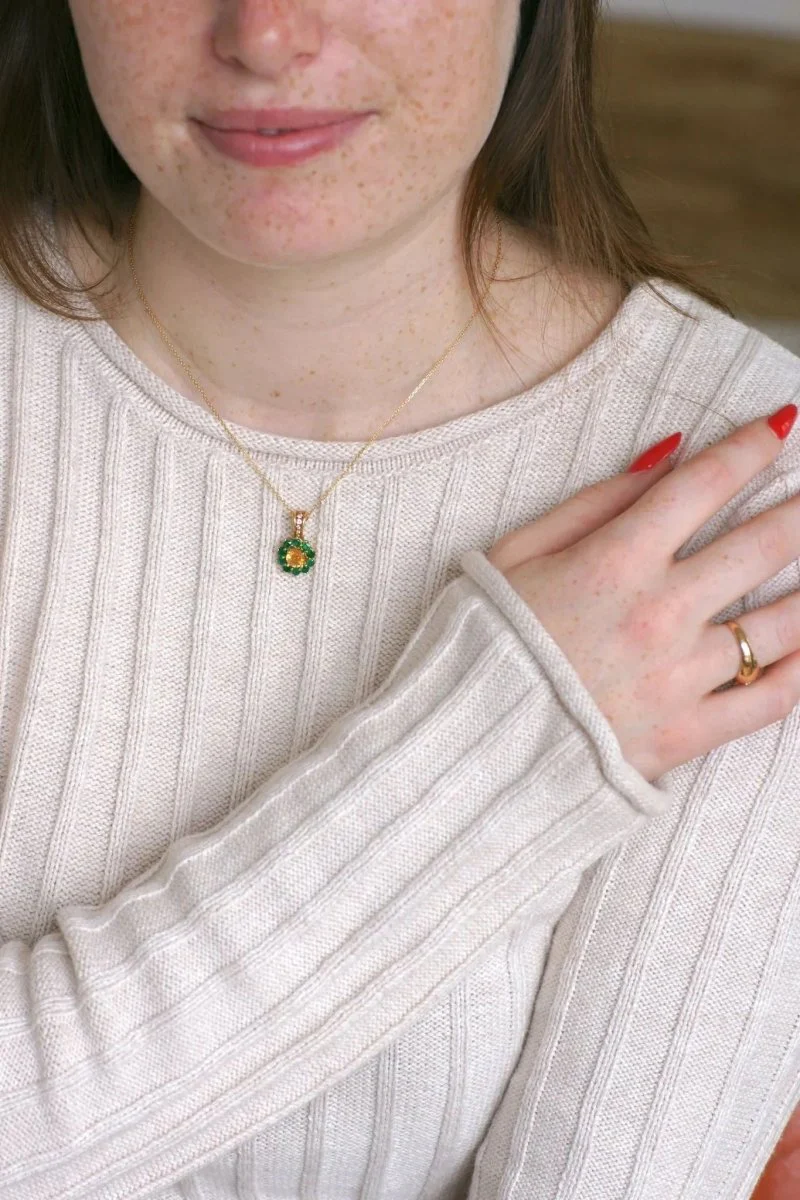 Yellow Sapphire and Emerald Daisy Pendant Necklace - Image 11