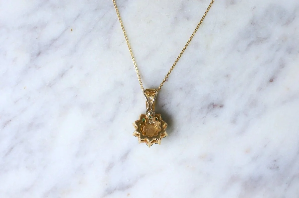 Yellow Sapphire and Emerald Daisy Pendant Necklace - Image 4