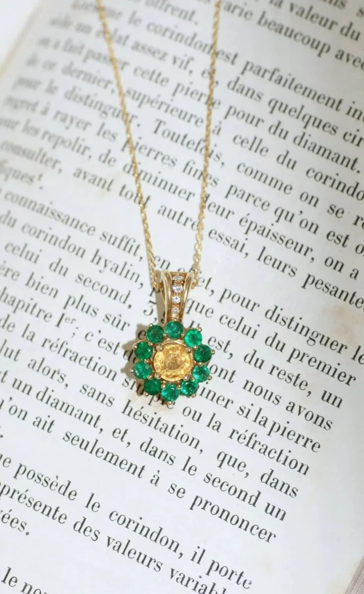 Yellow Sapphire and Emerald Daisy Pendant Necklace - Image 5