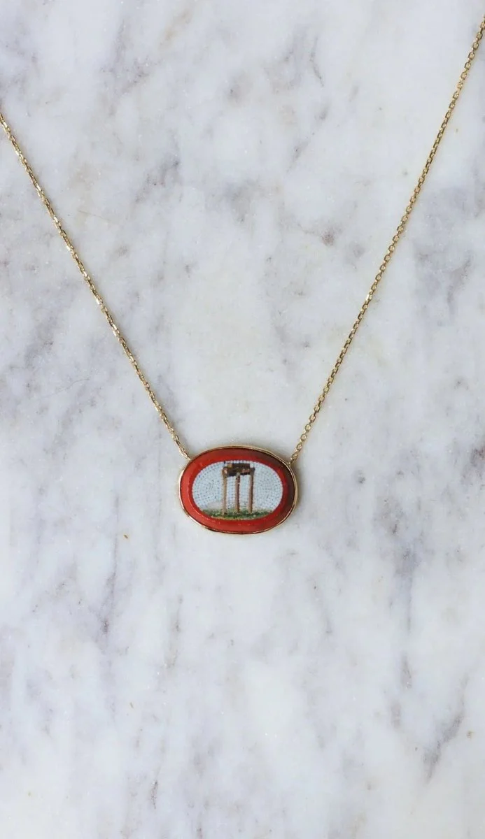 Yellow gold antique temple micro mosaic pendant necklace - Image 3