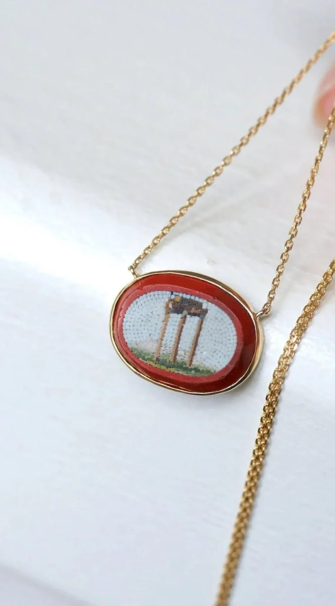 Yellow gold antique temple micro mosaic pendant necklace - Image 5