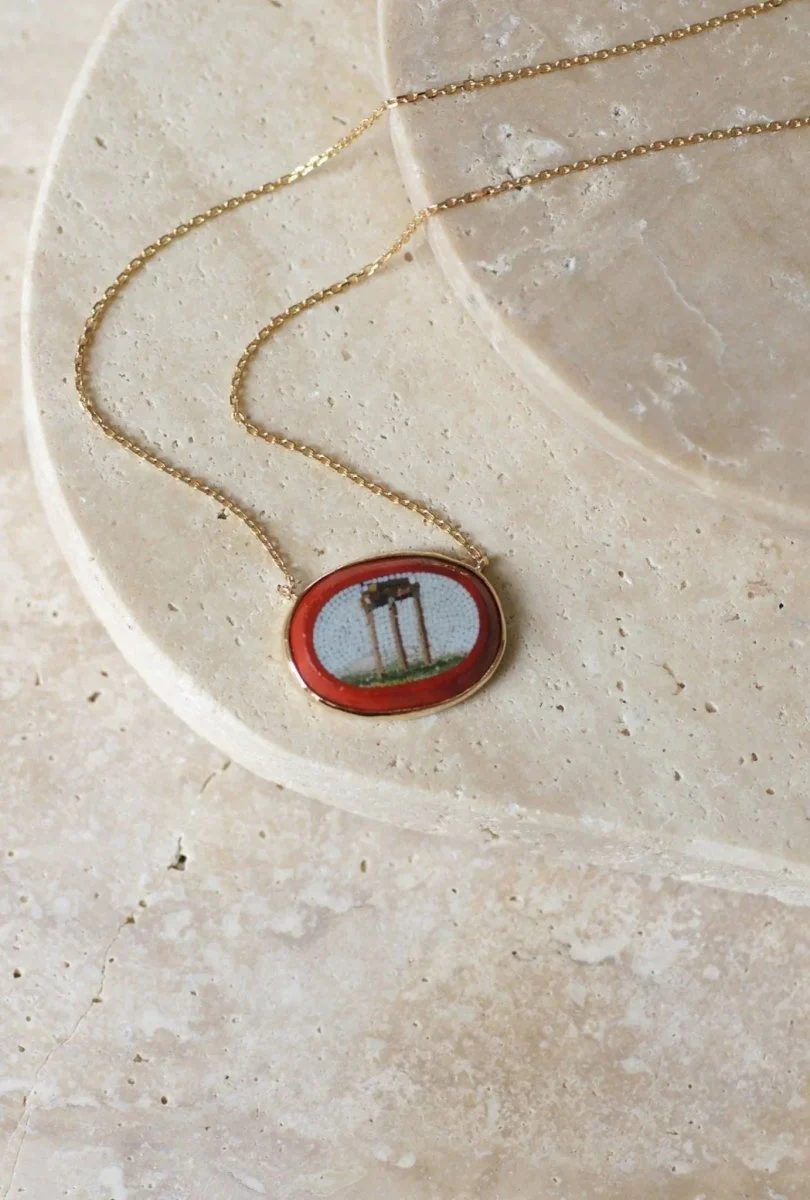 Yellow gold antique temple micro mosaic pendant necklace - Image 7