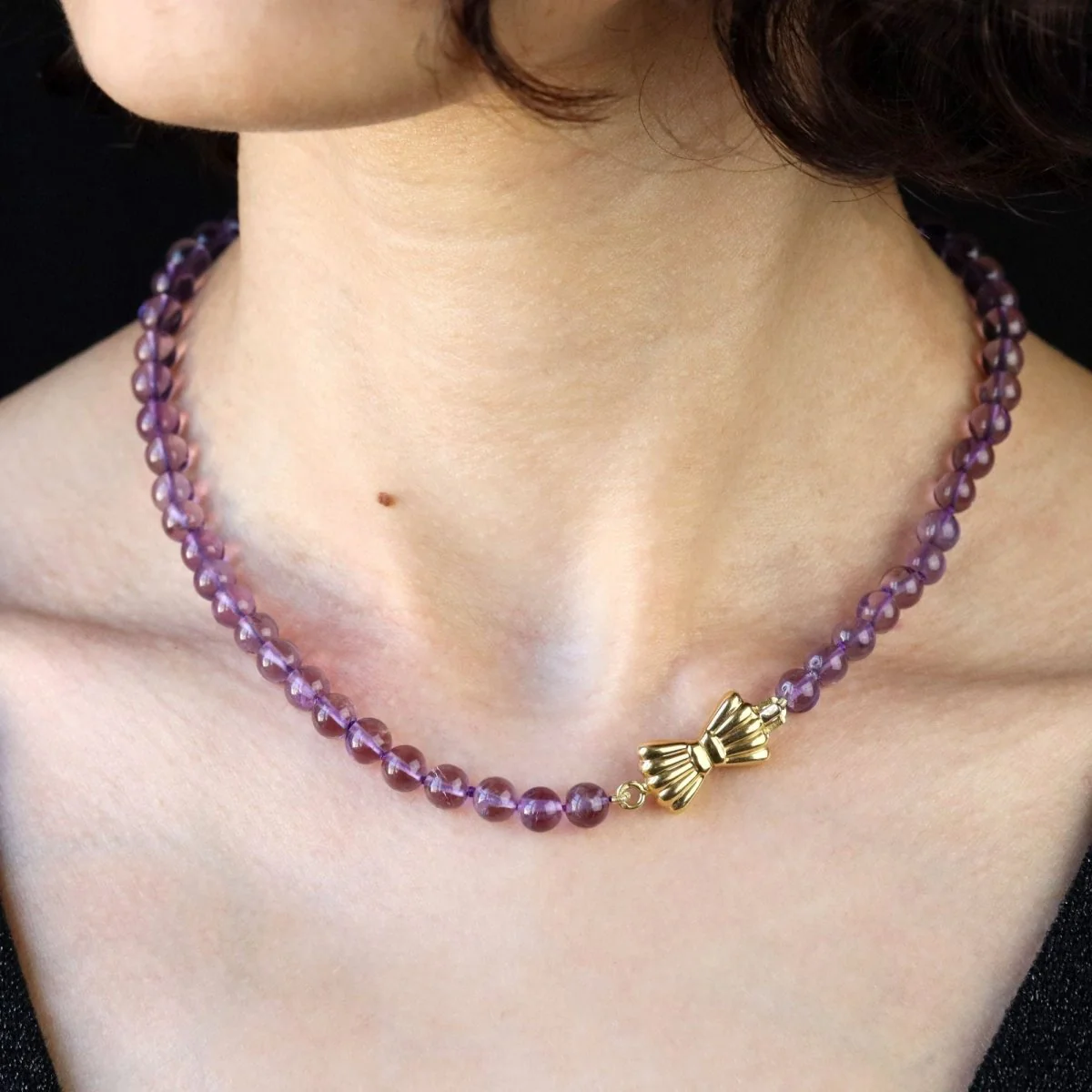 Necklace Beads in yellow gold and amethyst - Image 2
