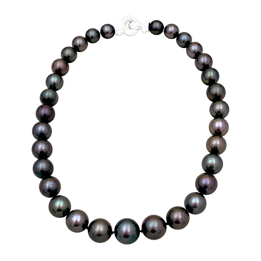 White gold and Diamonds Tahitian pearl Necklace - Image 5