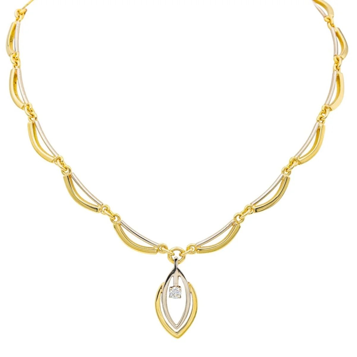 Necklace Solitaire in yellow gold, white gold and diamond