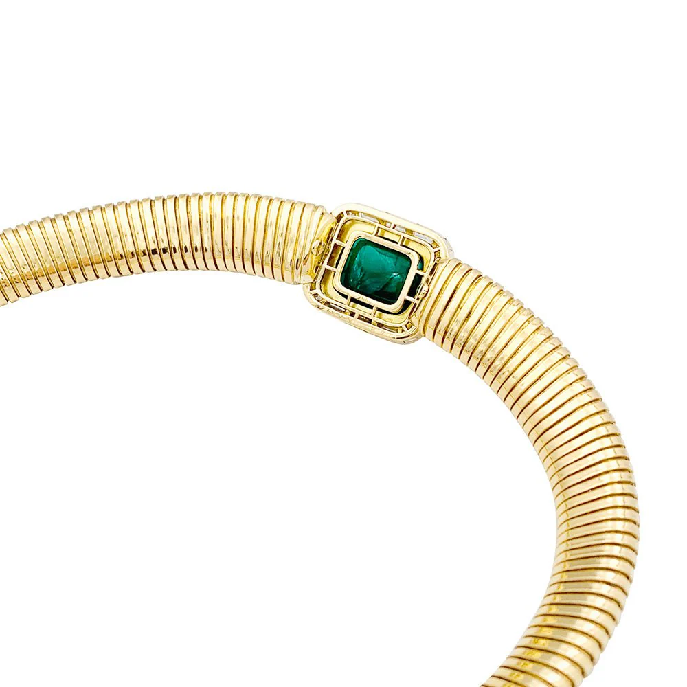 Vintage tubogas necklace, yellow gold, emerald and diamonds - Image 6