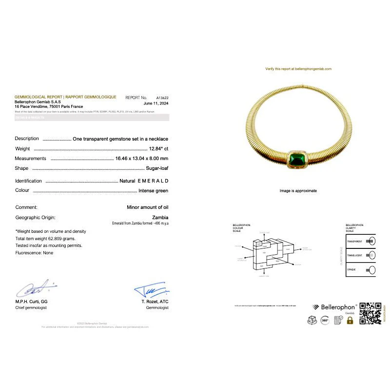 Vintage tubogas necklace, yellow gold, emerald and diamonds - Image 8