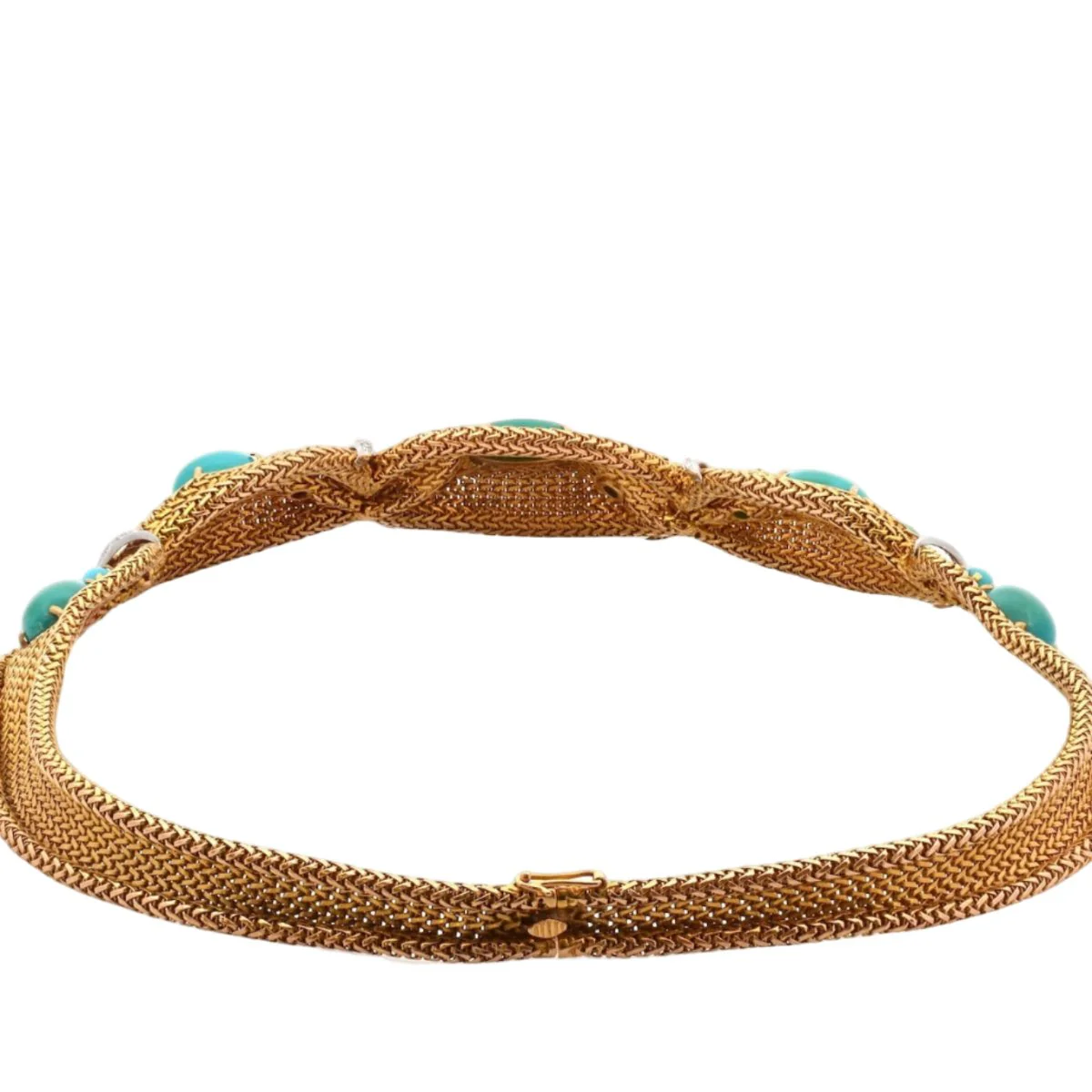 Gold, platinum, turquoise and diamond mesh necklace - Image 2