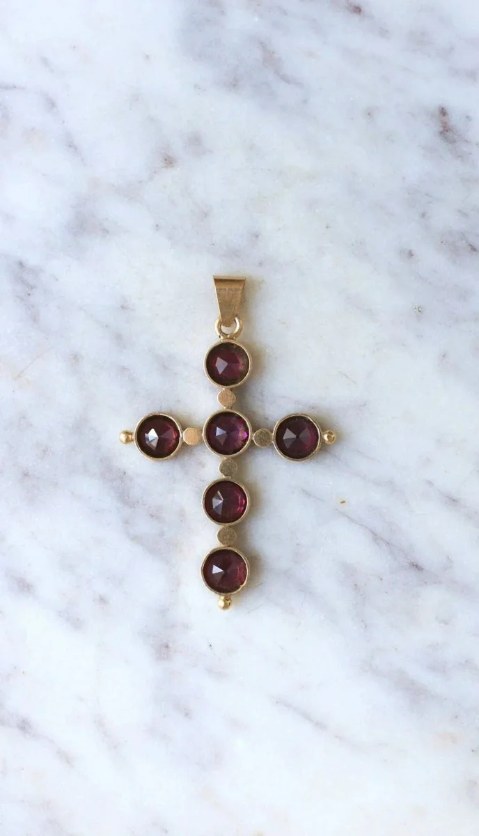 Antique Garnet and Pearl Cross on Yellow Gold - Image 5