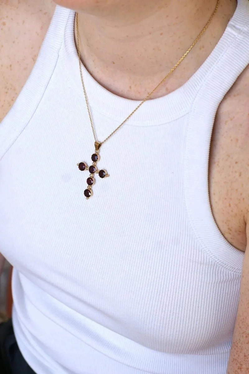 Antique Garnet and Pearl Cross on Yellow Gold - Image 6