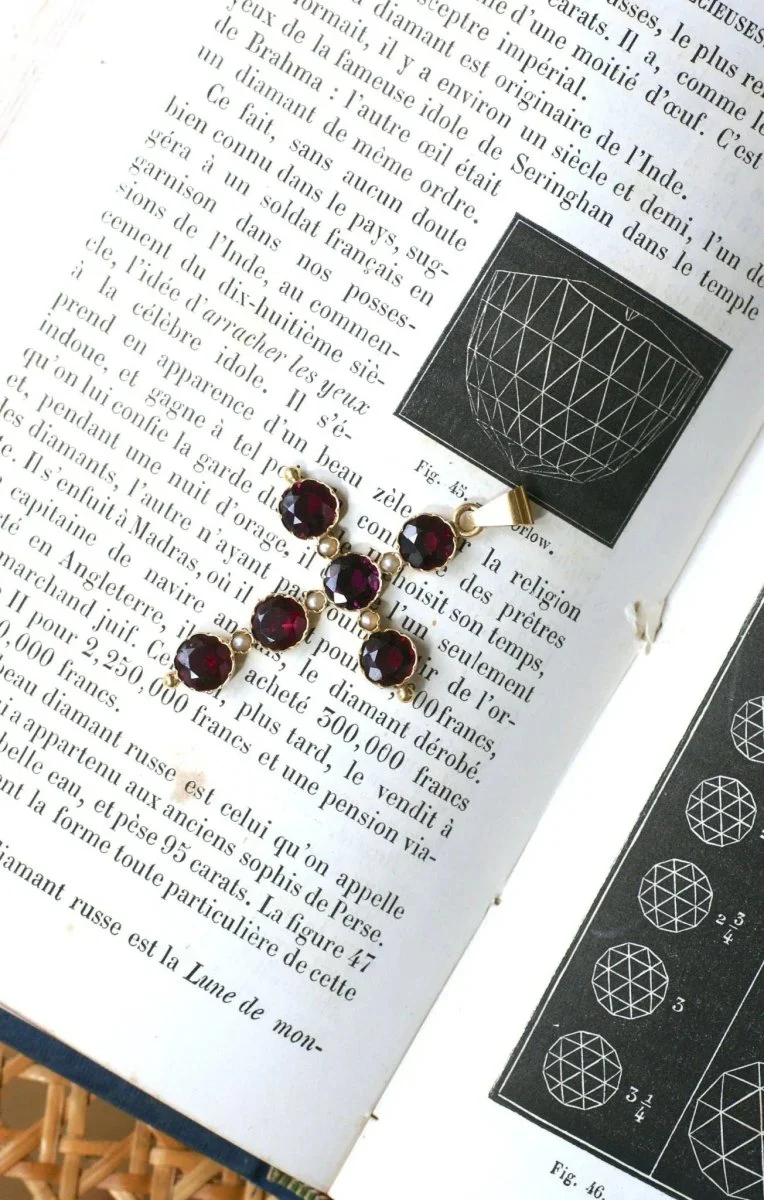 Antique Garnet and Pearl Cross on Yellow Gold - Image 8