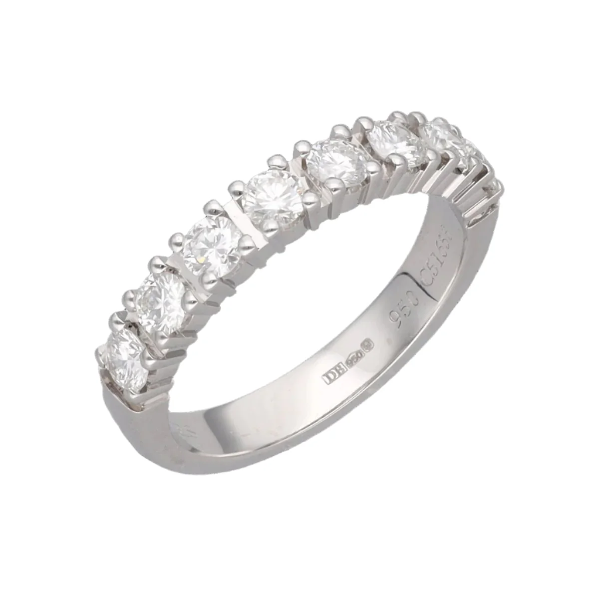 Half De Beers Wedding Band in Platinum with 8 diamonds diamonds or 0.62 Cts H-SI1 from 2016. Full set. - Image 3