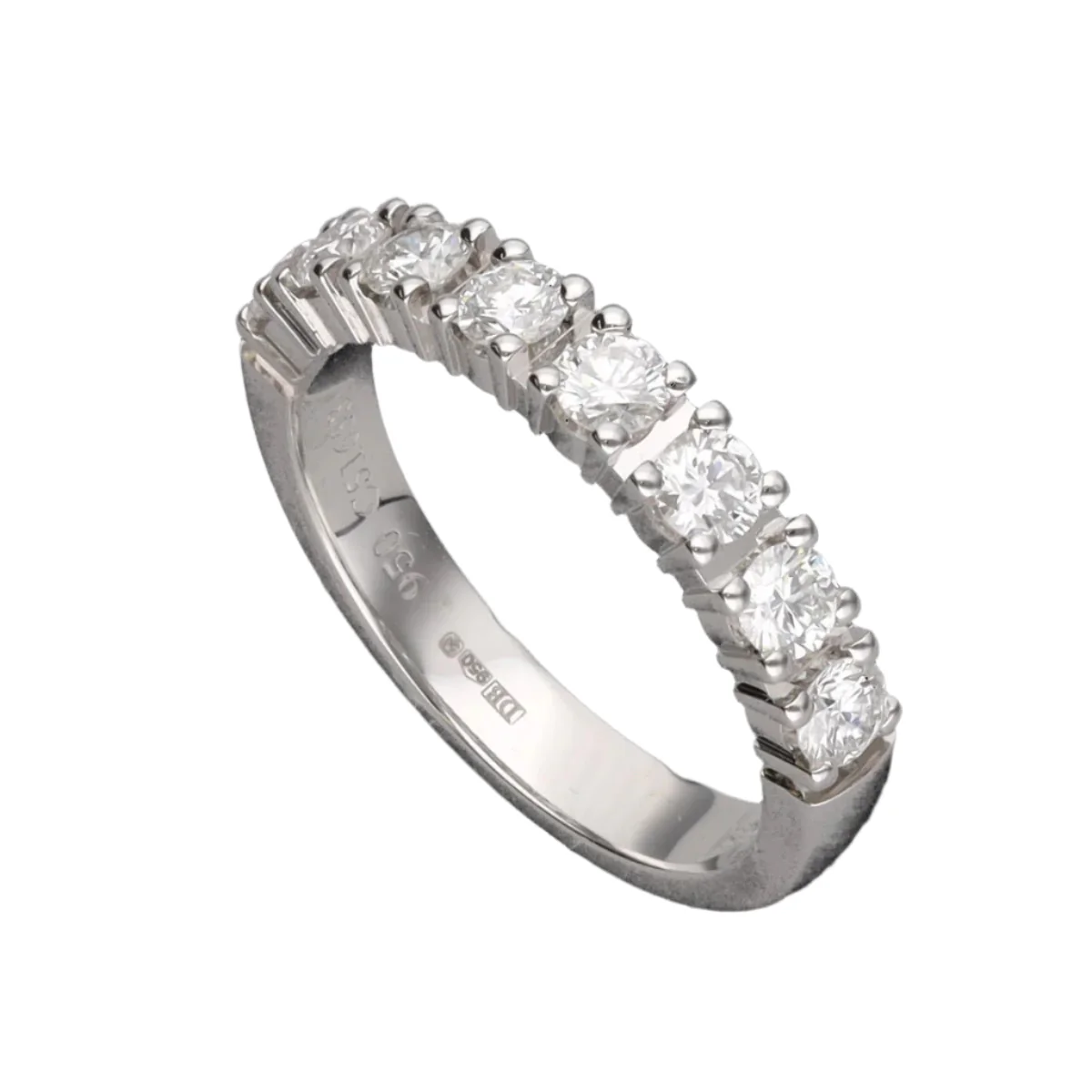 Half De Beers Wedding Band in Platinum with 8 diamonds diamonds or 0.62 Cts H-SI1 from 2016. Full set. - Image 5