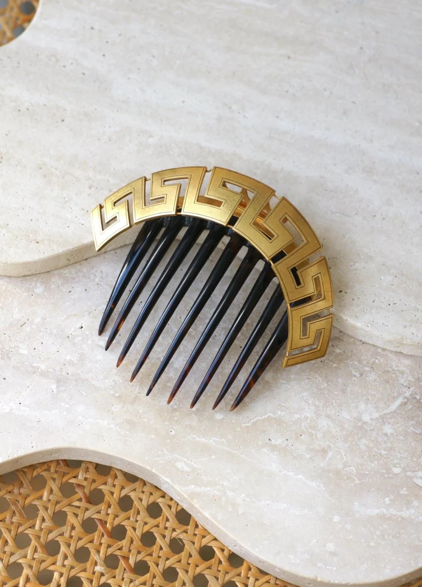 Antique Greek Meander Yellow Gold and Tortoiseshell Comb - Image 2