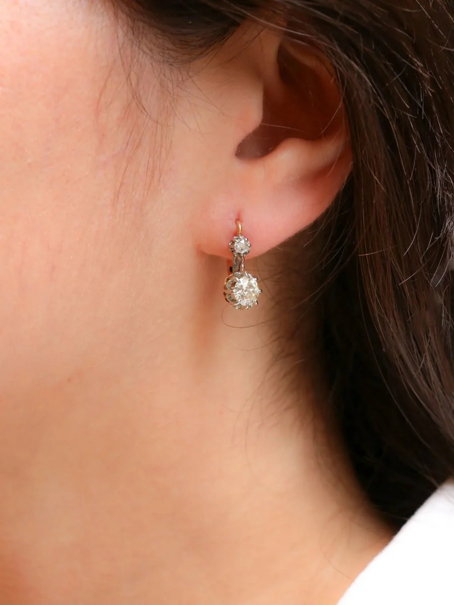 Old cut diamond stud earrings 2.2 ct - Image 2