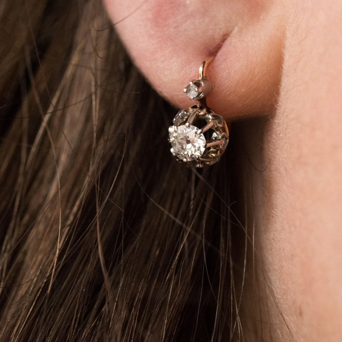 Earrings Sleepers in rose gold and diamonds - Image 2