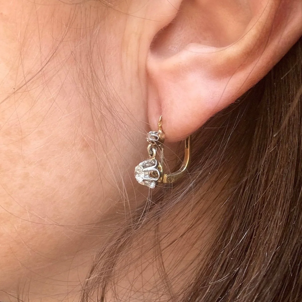 Earrings Sleepers in yellow gold, white gold and diamonds - Image 2