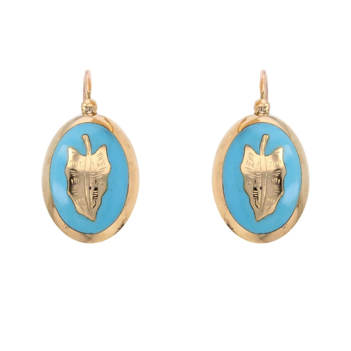 Earrings Sleepers in yellow gold and turquoise